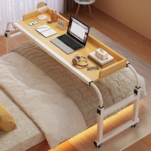 Escritorio de altura ajustable, mesa móvil con ruedas, mesa de cama médica para uso en computadora, bandeja deslizante para alimentos