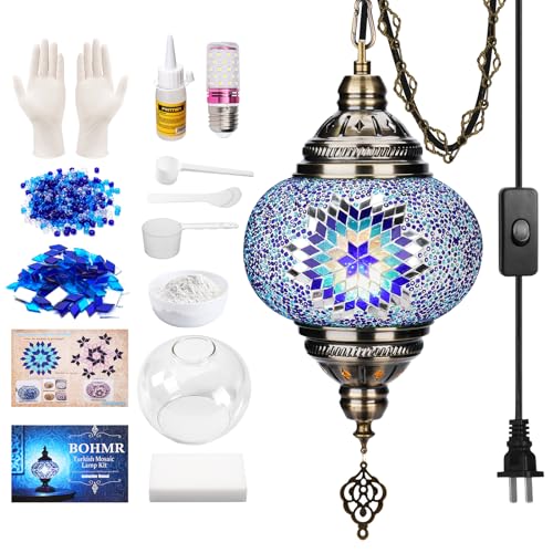BOHMR DIY Turkish Mosaic Lamp Kit, 7.2"D Plug-in Stained Glass