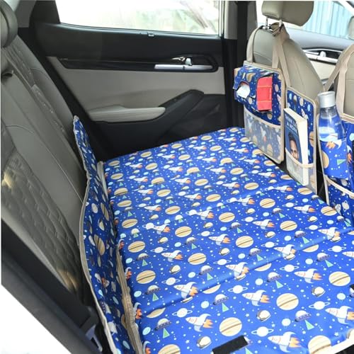 Image of Allextreme CB-S05 Non-Inflatable Car Bed Portable & Foldable Design Polyester Fabric Back Seat Sleeping Mattress & Multi Storage Organizer for Baby Kids Travel Camping Picnic (Blue)