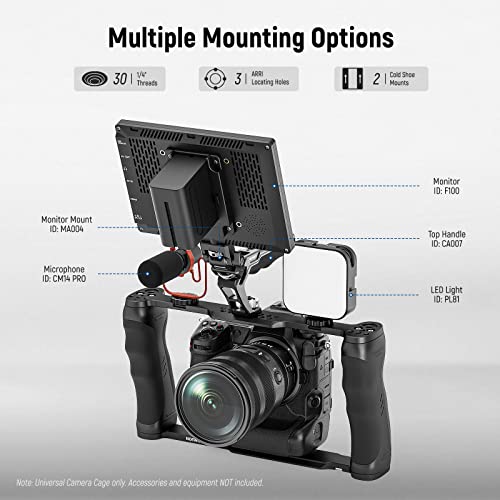 NEEWER Video Camera Cage Rig with Arca Base, Double Handles, 3/8 Inch ARRI Socket & 1/4 Inch Thread, Cold Shoes - Image 3