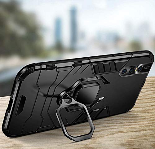 Image of REALCASE Vivo V15 Pro Case, Silicone, Thermoplastic Polyurethane Shockproof Rugged Slim Hybrid Magnetic Bracket 360 Ring Holder for Vivo V15 Pro (D5-Black)