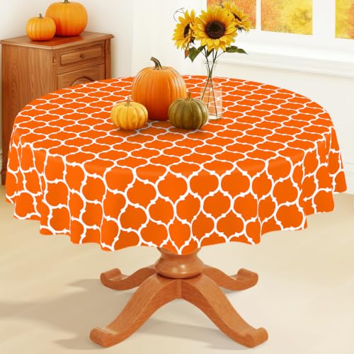 Smiry Thanksgiving Table Cloth, Flannel Backed Vinyl Tablecloth, 60" Round