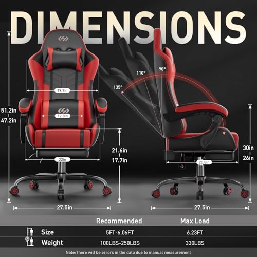 HLDIRECT Gaming Chair, Video Game Chair with Pocket Spring Cushion, Ergonomic Computer Chair for Adults with Headrest and Massage Lumbar Support, Swivel PU Leather Office Chair (Re image 7