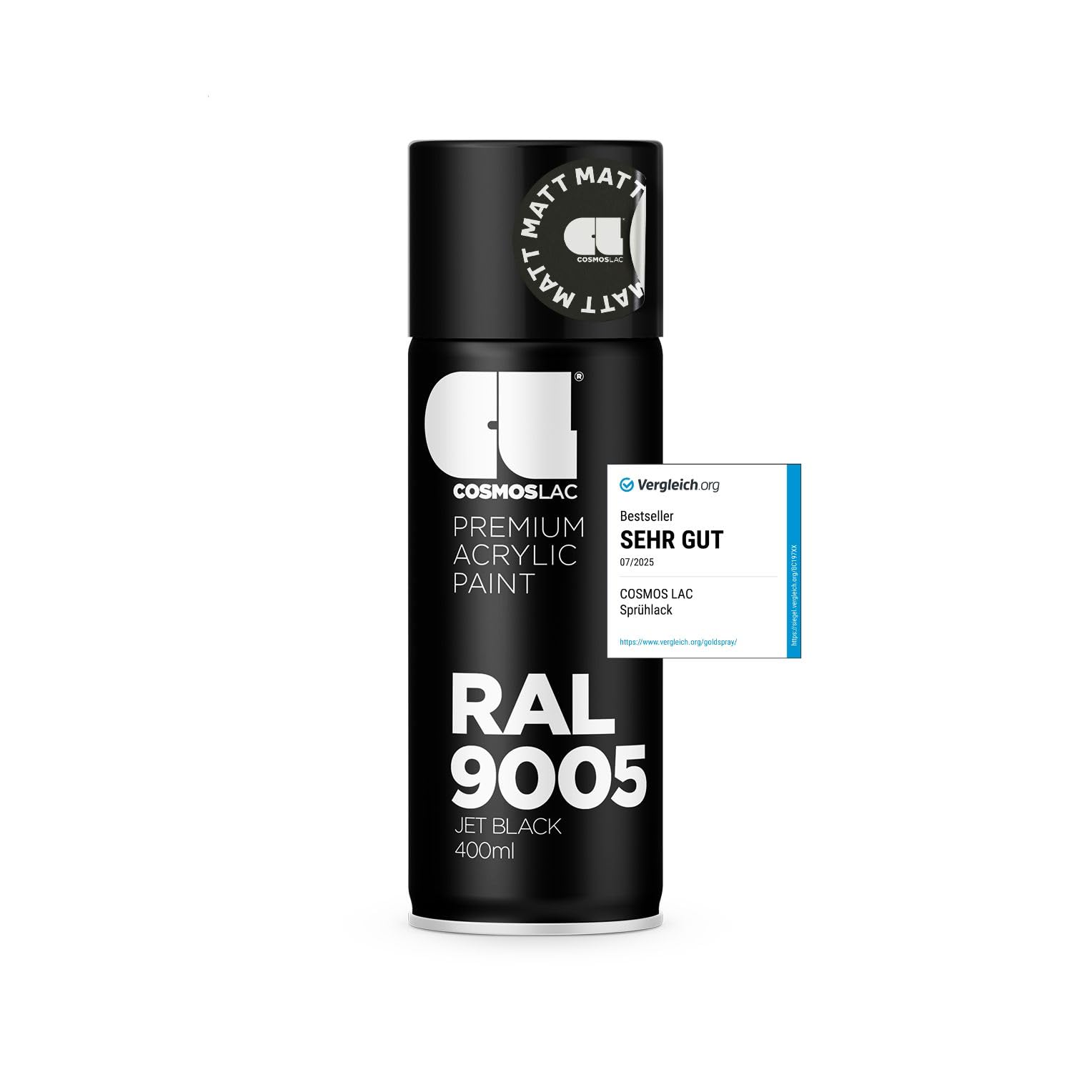 COSMOS LAC Sprühlack schwarz, matt - Spraydosen Sprühfarbe DIY Lack Acryllack Spray Farbspray Sprühdose Lackspray Farbe für Kunststoff, Metall, UVM. (RAL 9005 - schwarz matt)