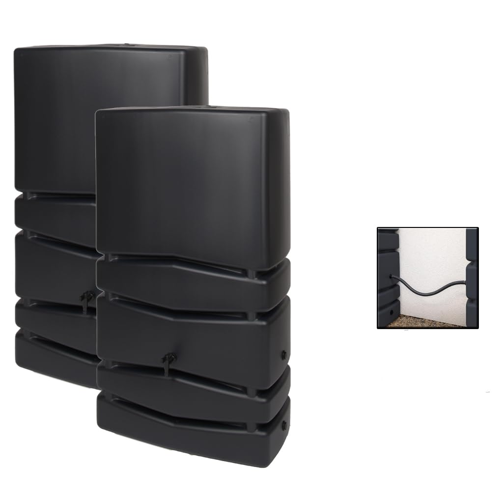Kreher Regentonne XXL Aqua Tower 2er-Set Kunststoff (Anthrazit, 2 x 350 L) | Wassertonnen mit Verbindungsstück im schlichten Design, ideal zur Regenwassersammlung im Garten