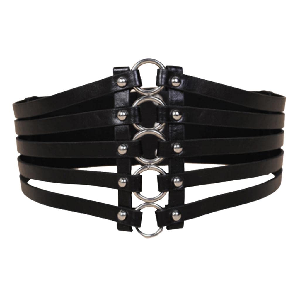 nivaa Vintage Women's Punk Rivets Black Leather Wide Waist Belt Hollow Out Band Cincher-picture-7