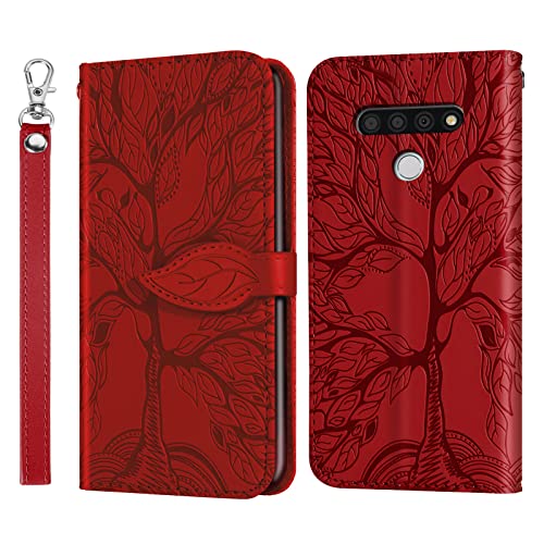 Varohix LG Stylo 6 Wallet Case with Card Holder/Slot,PU Leather Flip Folio Shell [Magnetic Closure][Wrist Strap][Kickstand] Shockproof Cover Fit LG Stylo 6(6.8''),Red