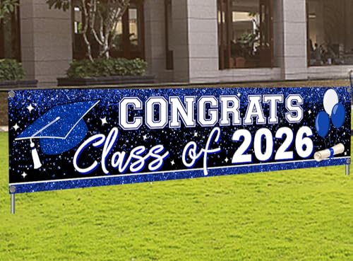 Image of 2026 Graduation Yard Sign Large Congrats Grad Banner Blue Class of 2026 Banner for Graduation Party Decorations 2026 (Blue)