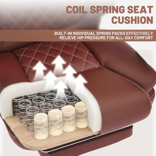Image of Big Tall Office Chair with Footrest, PU Leather Executive Desk Chair Brown