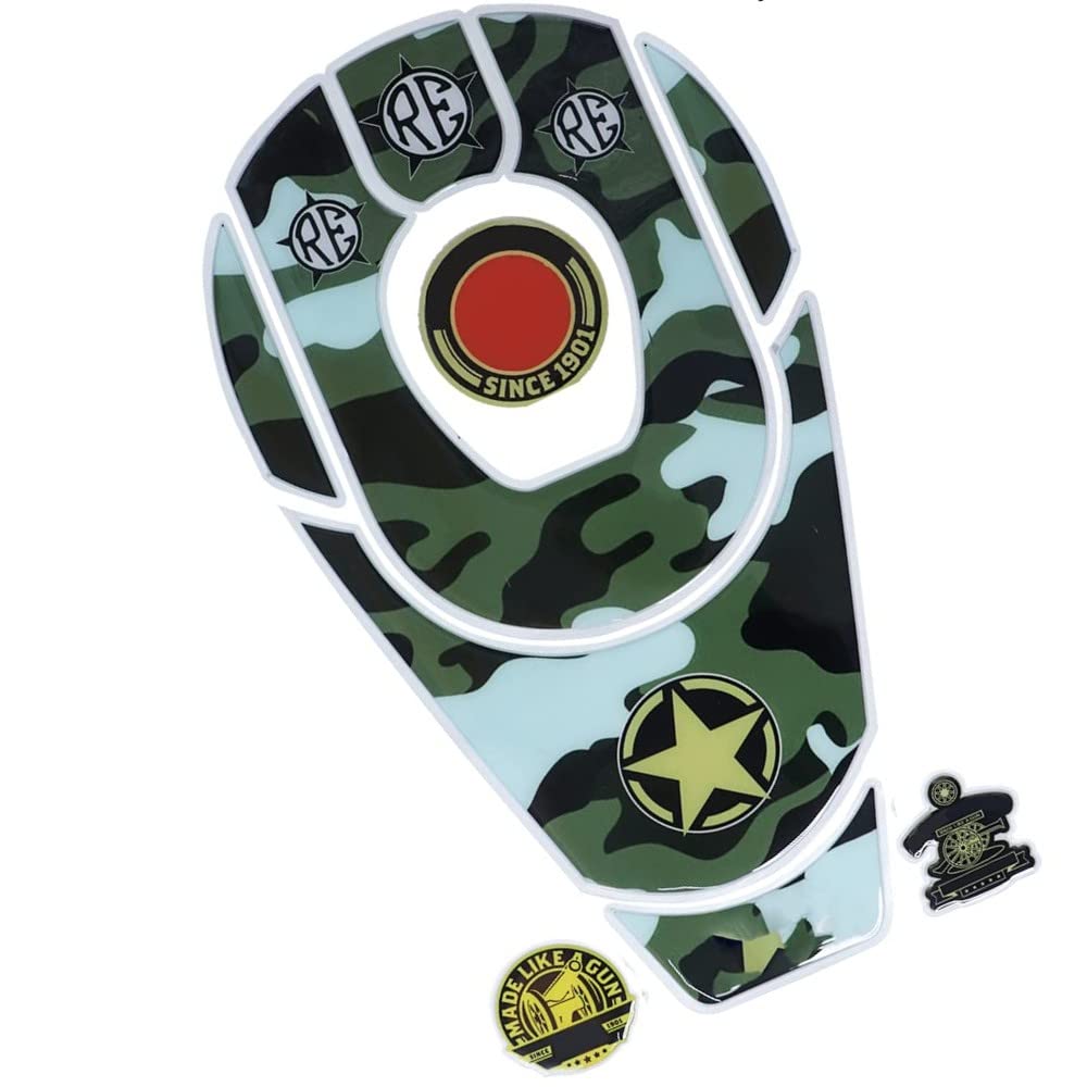 Detachi Bullet Tank Pad Sticker Waterproof Scratch Protector with Fuel Cap & Battery Box Stickers Compatible with All Classic 350 & Standard 350 Bikes (Pack of 1) (Army Special)