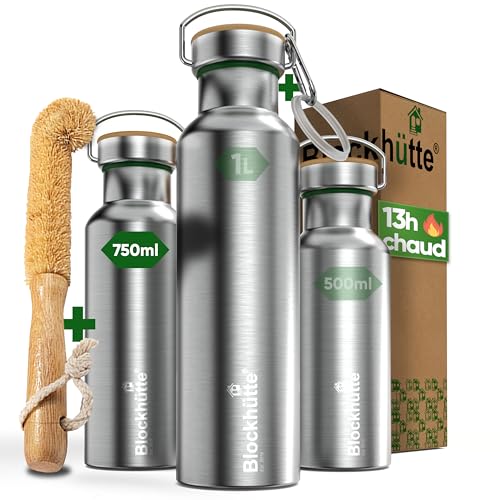 Blockhütte Gourde isotherme en acier inox, bouteille isotherme 750 ml, bouteille d'eau anti-fuite I la gourde thermos passe au lave-vaisselle I pour...