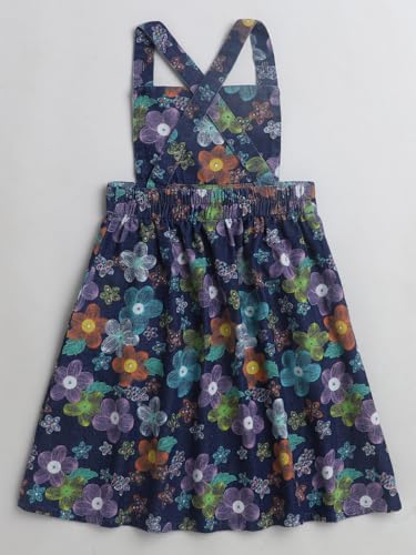 Image of The Magic Wand Kids Girls Printed Casual Dresses, Knee Length Singlet Strap Fit & Flared Cotton Once Piece Stylish Frocks for Summer Season