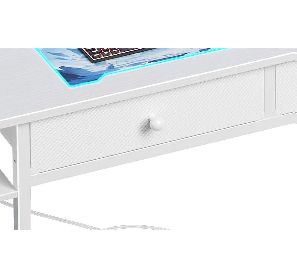 55" L Shaped Computer Desk With Hutch & Drawers, Reversible Gaming Desk With LED & Open Shelves Home Office Monitor Stand Storage Bag Power Outlets Corner Writing Study D - View #10