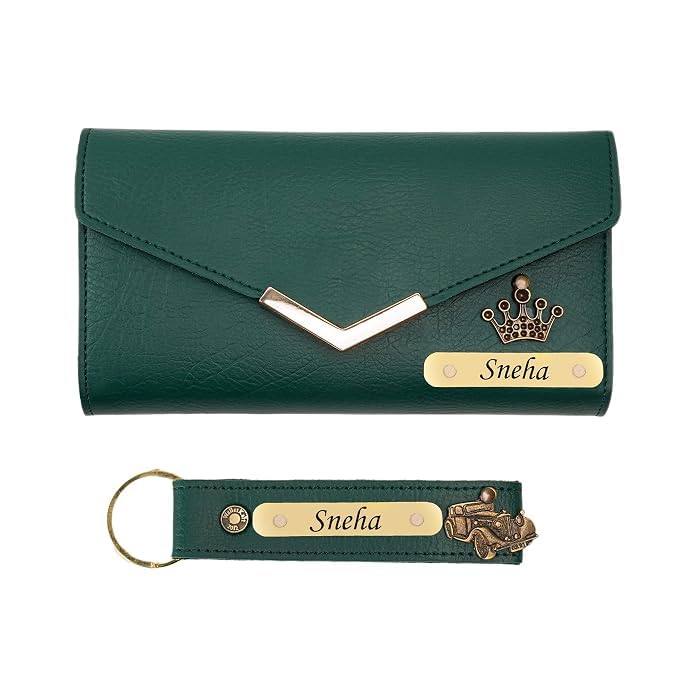 Image of WALLETKART Personalized Leather Women's Clutch with Name & Charm | Customized Clutch for Girlfriend Friend Wife Mother & Sister