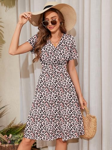 Image of Heymoments Womens Summer Short Sleeve Casual Dresses V-Neck Beach Dress with Pockets S-2XL