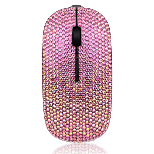 Bling Luxury Crystal Rhinestone 2.4G Wireless Slim Flat Rechargeable Optical Mice Gift - Rose Red