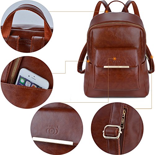 Mochila de couro, mochila feminina de couro preta Cooffit (couro sintético), Marrom, Medium