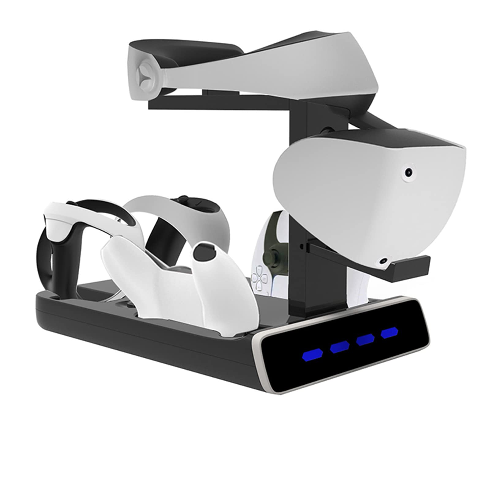 Stazione di ricarica per controller PS VR2/PS5, base per dock di ricarica a 4 maniglie con indicatore luminoso, supporto verticale per cuffie PSVR2 e controller
