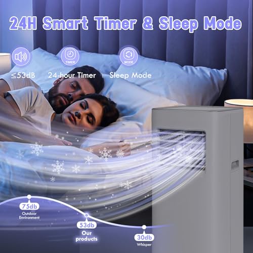 8500BTU Portable Air Conditioner 3-IN-1 with Fan&Dehumidifier AC unit with LED Remote Control up to 450 sq.ft. Room Air Conditioner with Sleep Mode,24H Timer,2 speed,Auto-evaporativ.
