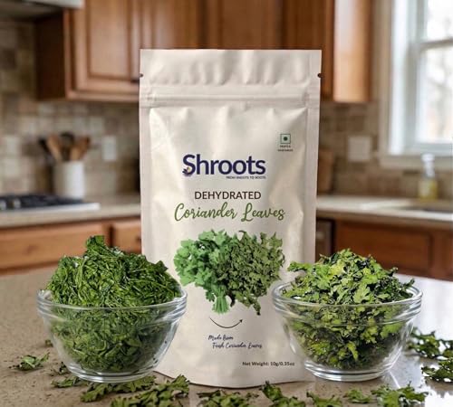 Image of SHROOTS Dehydrated Coriander Leaves | 100% Natural & Aromatic | Essential for Cooking, Garnishing & Health Benefits | Rich in Flavor & Nutrients | 50g Each, Pack of 2