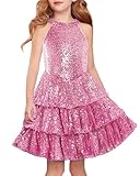Girls Pink Special Occasion Formal Sequin Dress Size 6-7 Birthday Party Prom Dance Graduation Easter Three Layer Dresses