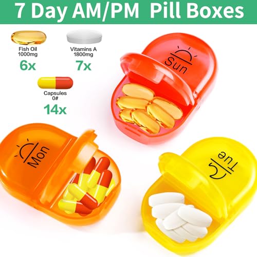 Image of Serfeymi Weekly Travel Pill Organizer 2 Times A Day AM PM Upgraded Rainbow Pill Box 7 Day with Portable Zipper PU Leather Pill Case, Medicine Organizer for Pills, Vitamins, Fish Oils - Floral 03