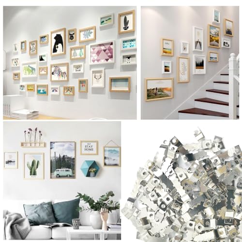 Image of 100 Pcs Sawtooth Hangers Picture Hanging Kit 1.77in Sawtooth Picture Hangers Picture Hooks with Screws Picture Frame Hangers for Photos Artwork Clock (Silver /XK-JC)