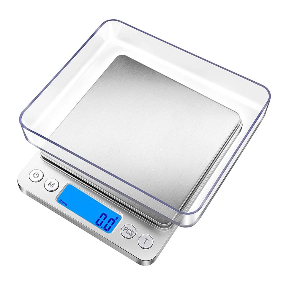 Báscula digital de cocina con pantalla LCD retroiluminada y plataforma de acero inoxidable, básculas de cocina con función de tara, precisión de 0.00 oz, color plateado 3