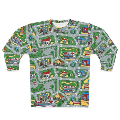 Nostalgic Kids Playroom City Life Car Carpet City Streets Rug Unisex Crewneck Sweatshirt