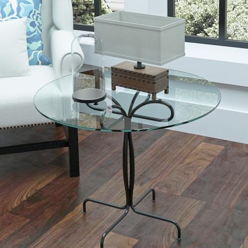Image of 24 Inch Round Tempered Glass Table Top, 1 /4 Inch Thick Clear Glass with Polished Edge, Safety Glass Circle for Dining Table Top, Desk, Patio Base Replacement