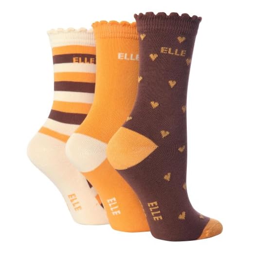 Barn/barn flickor mönstrade Elle vardagliga strumpor (paket med 3) (skostorlek 9-12 ålder 4-6 år) (brun/orange)