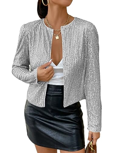shownicer Blazer à Paillettes Femmes Chic Sequin Veste Casual Elegant Manches Longues Glitter Party Brillant Manteau Rave Blazer Veste De Costume Soirée...