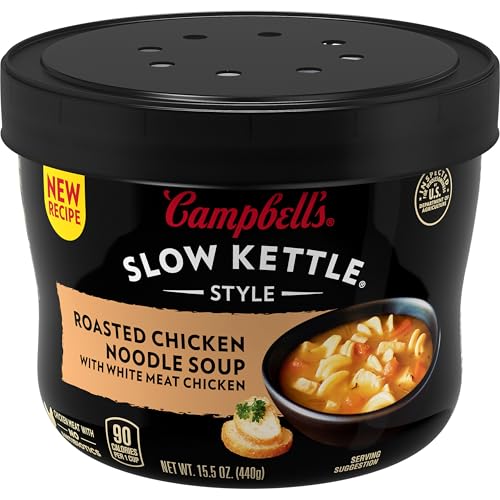 Campbell's Slow Kettle Style Roasted Chicken Noodle Soup with White Meat Chicken, 15.5 oz. Tub