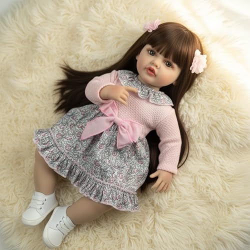 Muñeca Pinky Reborn de 22 pulgadas con cuerpo suave y realista miniatura 5