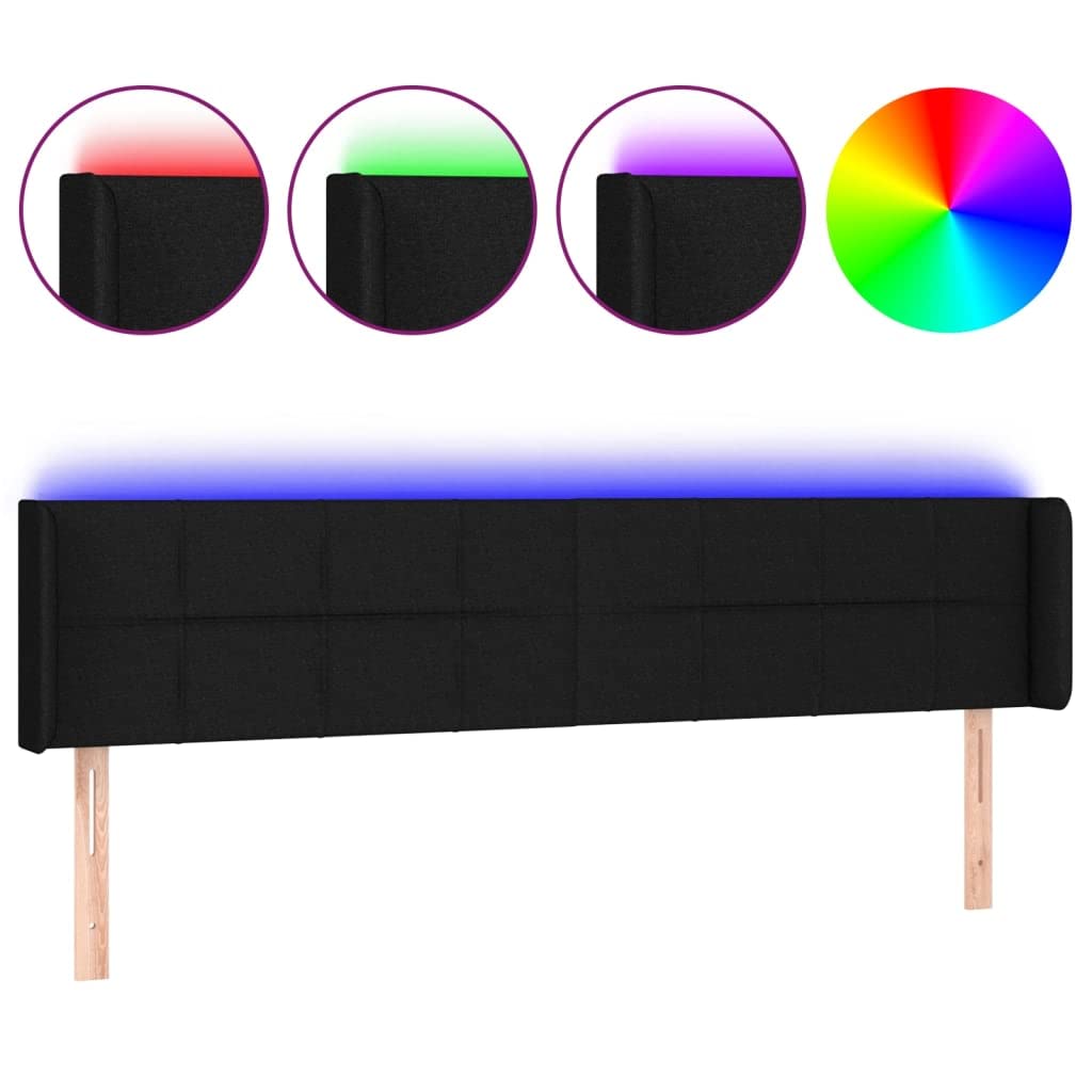 3123260 Testiera a LED Nera 203x16x78/88 cm in Tessuto Testata in Legno,Testata Letto Matrimoniale Muebles Dormitorio Spalliera Letto Testiere per Letto Matrimoniale