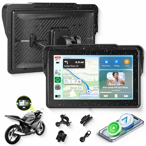 Image of Rimoody 7-Inch Motorcycle Carplay Screen with Wireless Carplay Android Auto for Car, Bluetooth, Supports GPS Navigation, IP68 Waterproof, Detachable Mount, Tire Pressure Monitor, Voice Control