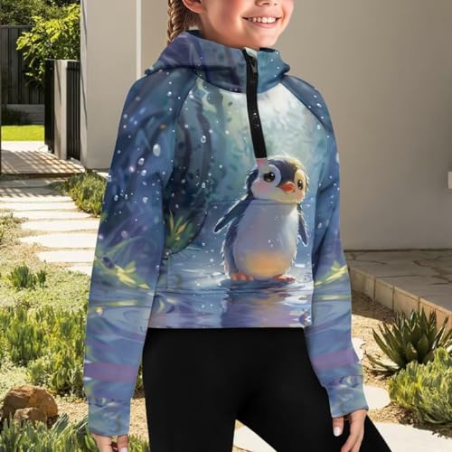 Girls' Half Zip Raglan Sweatshirt 5-14Y Zipper Hoodies Pullover Cropped Top with Pocket Fall Winter Clothes3