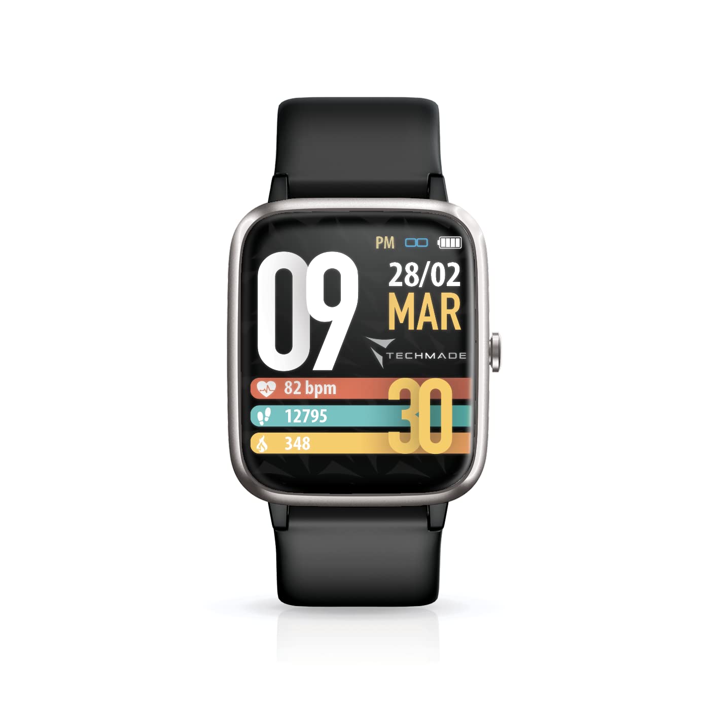TECHMADE Move Montre connectée unisexe, avec podomètre, fréquence cardiaque, sommeil, sport avec GPS intégré, pour les activités en intérieur et en extérieur | Android et iOS