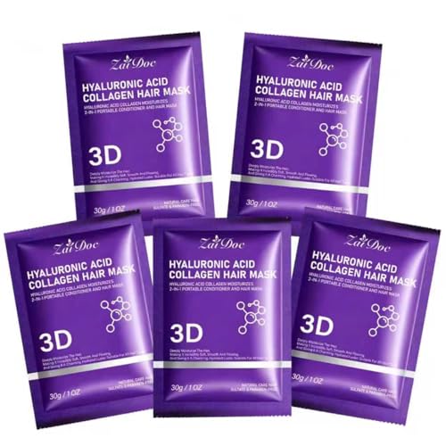 ZAIDOC 5 Pack Portable Conditioner Hair Mask 2-in-1 Hyaluronic Acid & Collagen Moisturizes with Coconut & Argan Oil Deep Conditioning Treatment for Dry Damaged Hair Travel-Size Hair Care 5oz