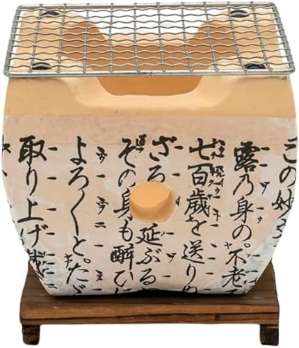陶器 火鉢 卓上 アウトドア 炭火焼きグリル テーブルバーベキューグリル角型/丸い 家庭、商業用、屋外、一人、BBQ 、キャンプでの使用に適しています (17*17*12cm)