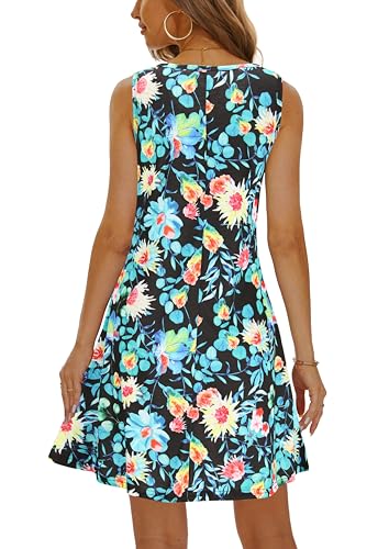 Image of Summer Dresses for Women 2026 Casual Sundresses Beach Cover Ups Sleeveless Tshirt Swing Dress with Pockets