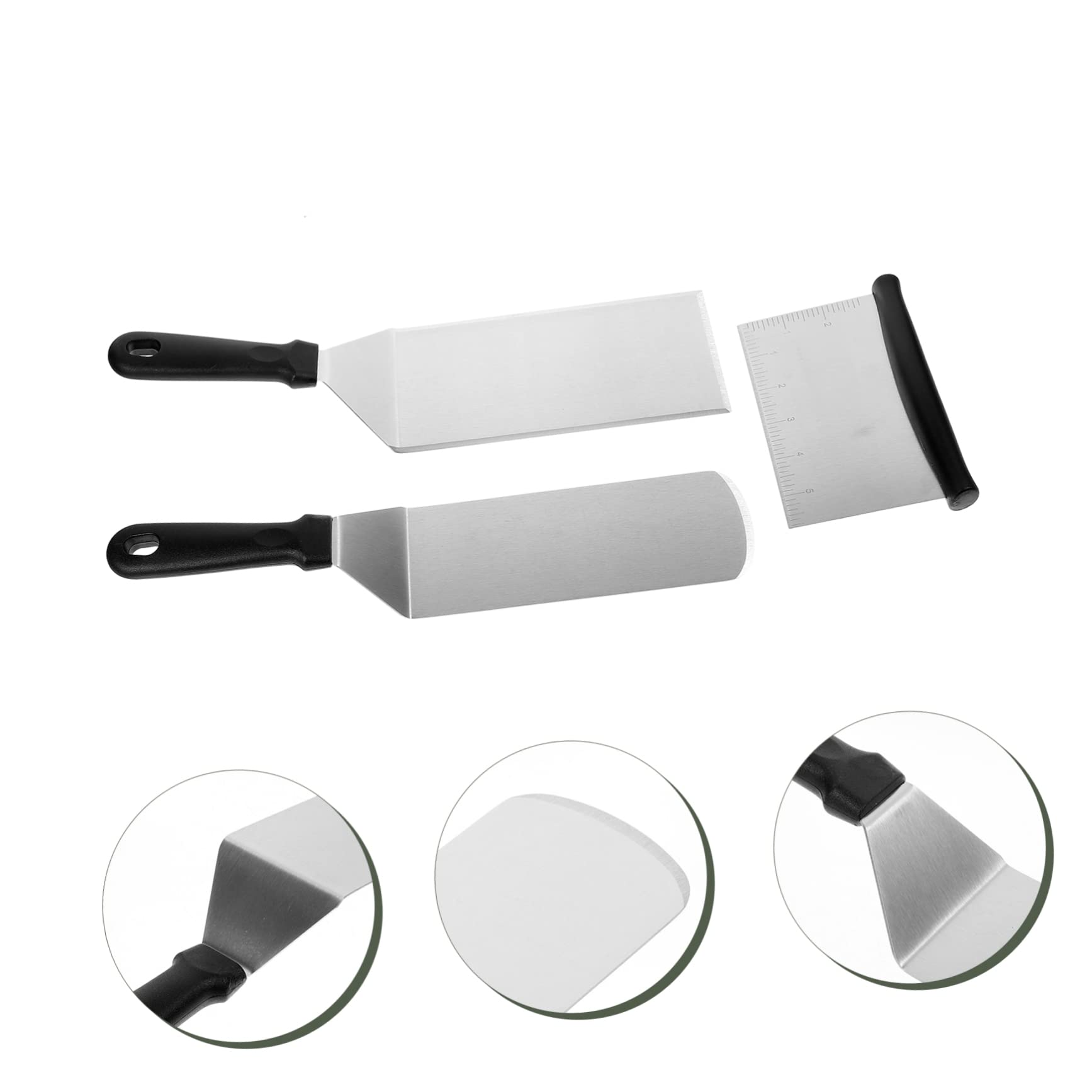 POPETPOP Spatola da Barbecue in Acciaio Inossidabile Manico PP, Set da 3 Pezzi per Grigliare Hamburger Bistecca e Pizza