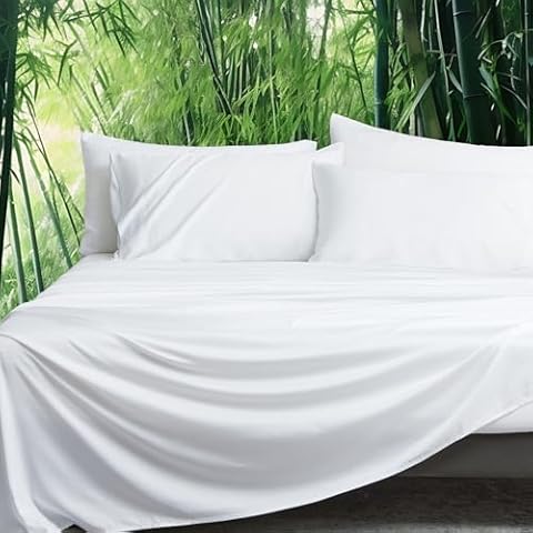 David's Home 6PCS Cooling Sheets Set Queen Size, 100% Rayon Derived from Bamboo, 16" Deep Pocket 2.5cm Wider Elastic, Luxury Silky Breathable for Hot Sleeper,Breathable Smooth Soft, White Cover