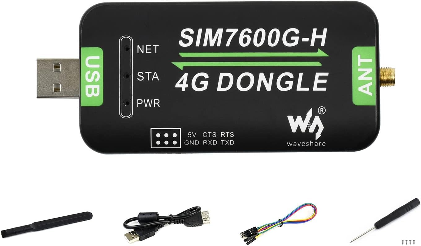Waveshare SIM7600G-H 4G DONGLE with Antenna with Industrial Grade 4G Communication and GNSS Positioning Peripheral Supports Global Band.