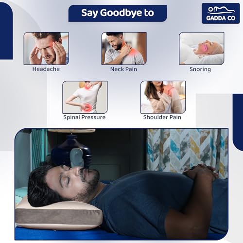 Image of GADDA CO Orthopedic Flat Memory Foam Pillow for Sleeping | Neck & Shoulder Pain Relief | Flat Memory Foam Pillow | Ergonomic Support with Removable Zipper White & Grey Jacquard Cover | 21x15x5 Inch
