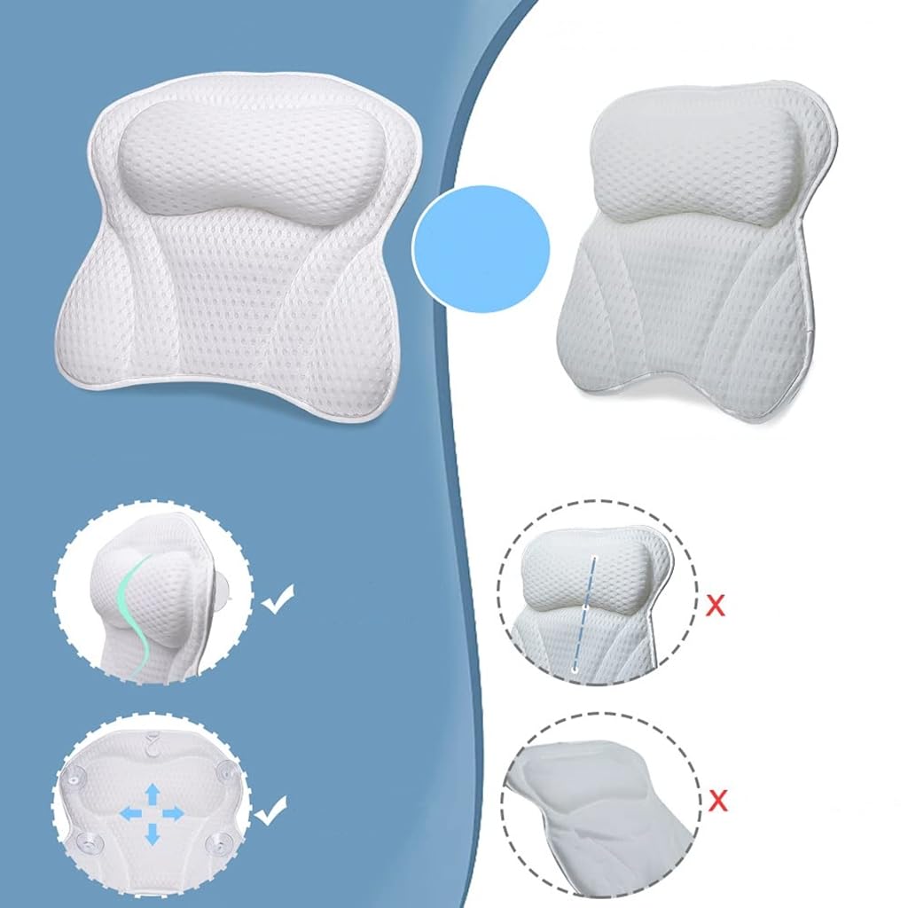 Cuscino Vasca da Bagno con 6 Ventose - Poggiatesta Vasca da Bagno con tecnologia 4D air mesh - Supporto per Vasca da Bagno - Cuscino Bagno relax bianco