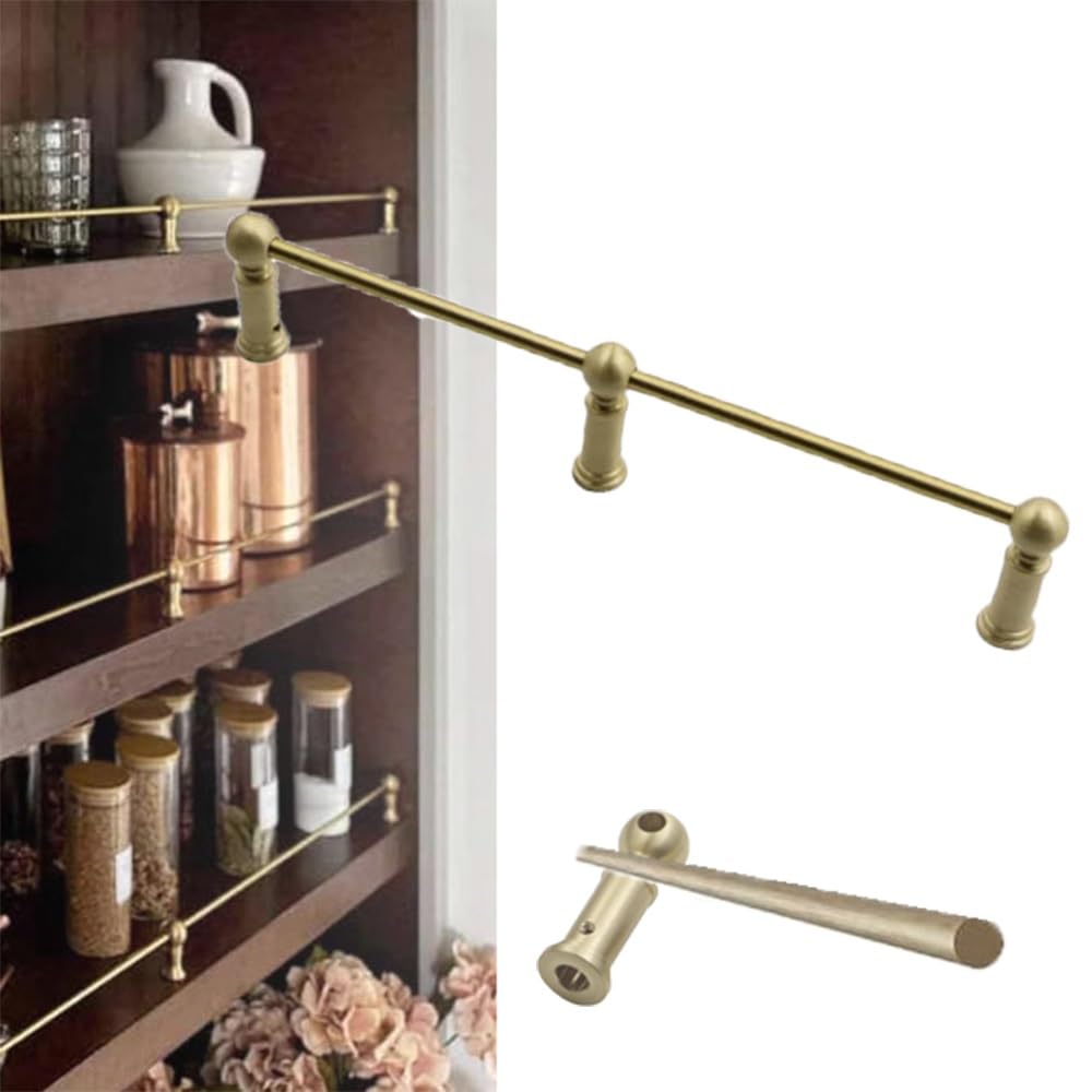 Svbvrfeew Gold-A Solid Brass Guardrail Bar Tipping Shelves Rail Kit Gallery Rail Decorative Anti-Fall Shelf Railing 20-55In Long Shelf Guardrail Set Bookshelves Guard Rails(,14In/35.6Cm)