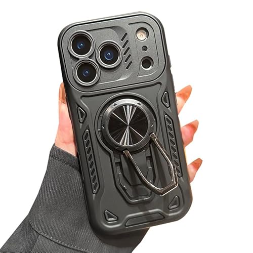 TRIPLE RIVER�EFor iPhone17 Pro Max �P�[�X �ϏՌ� ��̌^�����O�t�� �X�^���h�@�\ 2�d�\�� ���������� For �A�C�t�H��17�v���}�b�N�X(�u���b�N)