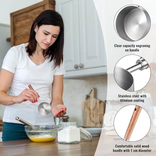 Vaso medidor 1/2 taza con mango de madera 125 ml acero inoxidable miniatura 3