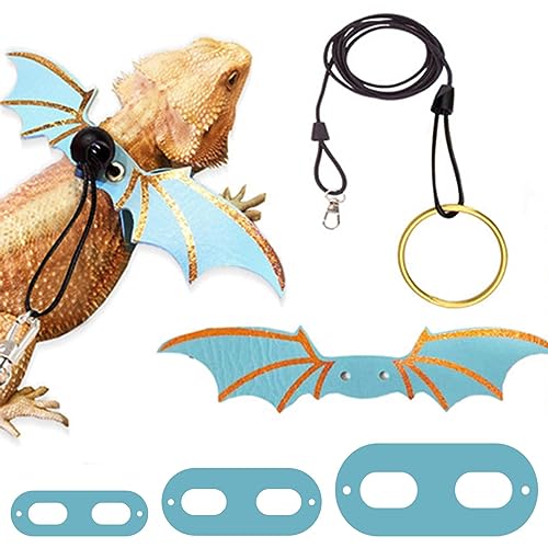 フトアゴヒゲトカゲ リーシュハーネス,フトアゴヒゲトカゲの翼付きハーネスとリード - フトアゴヒゲトカゲ調整可能な 3 サイズのレザー爬虫類リード屋外ハーネス リード コウモリの羽付き爬虫類両生類用 Haoying